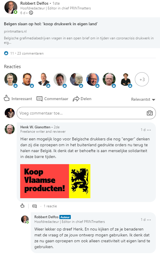 Impressie van de reacties van Grafisch Nederland op LinkedIn